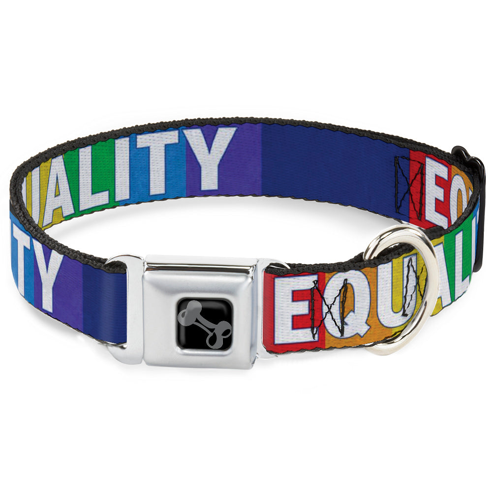 Dog Bone Black/Silver Seatbelt Buckle Collar - EQUALITY Blocks Rainbow/Blue/White Seatbelt Buckle Collars Buckle-Down
