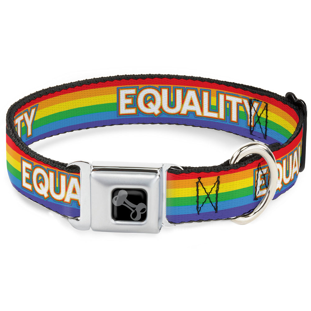 Dog Bone Black/Silver Seatbelt Buckle Collar - EQUALITY/Stripe Rainbow/White Seatbelt Buckle Collars Buckle-Down