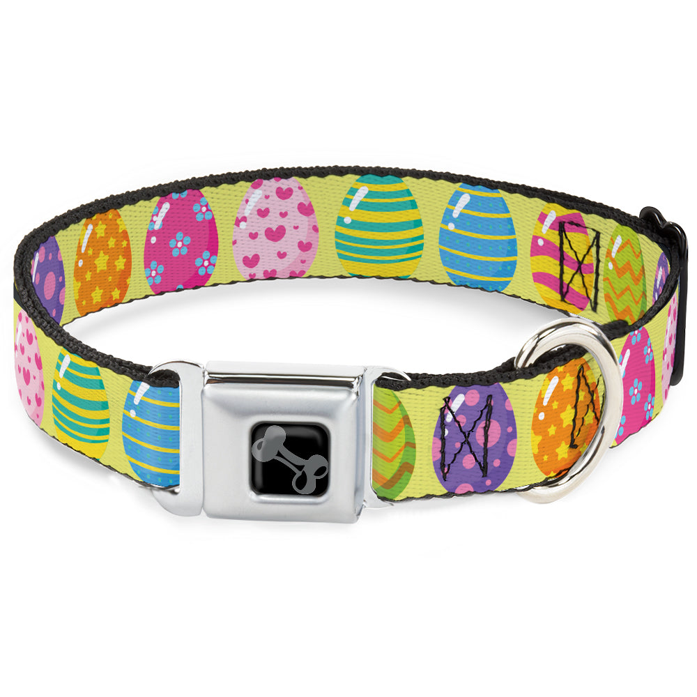Dog Bone Black/Silver Seatbelt Buckle Collar - Easter Eggs Decorated Eggs Yellow/Multi Color Seatbelt Buckle Collars Buckle-Down