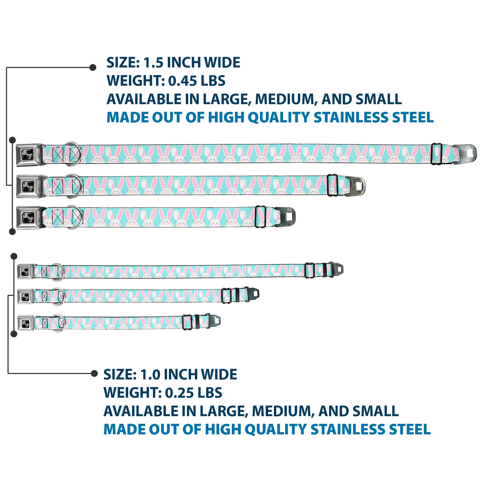 Dog Bone Black/Silver Seatbelt Buckle Collar - Easter Bunnies Smiling Sky Blue Seatbelt Buckle Collars Buckle-Down