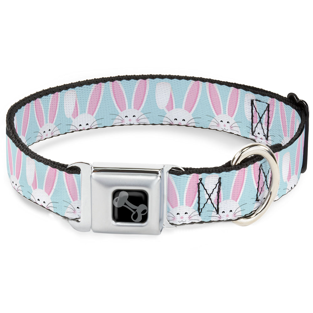 Dog Bone Black/Silver Seatbelt Buckle Collar - Easter Bunnies Smiling Sky Blue Seatbelt Buckle Collars Buckle-Down