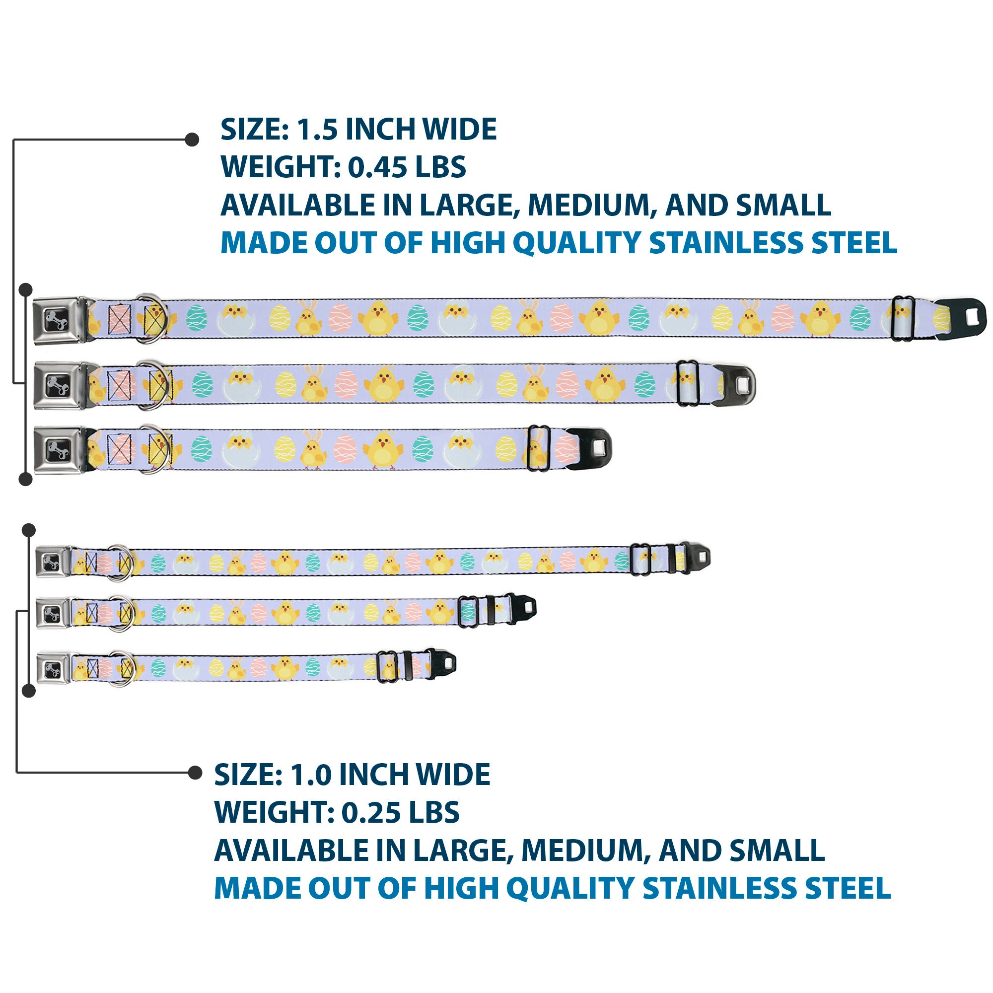 Dog Bone Black/Silver Seatbelt Buckle Collar - Easter Chicks and Eggs Lavender Seatbelt Buckle Collars Buckle-Down