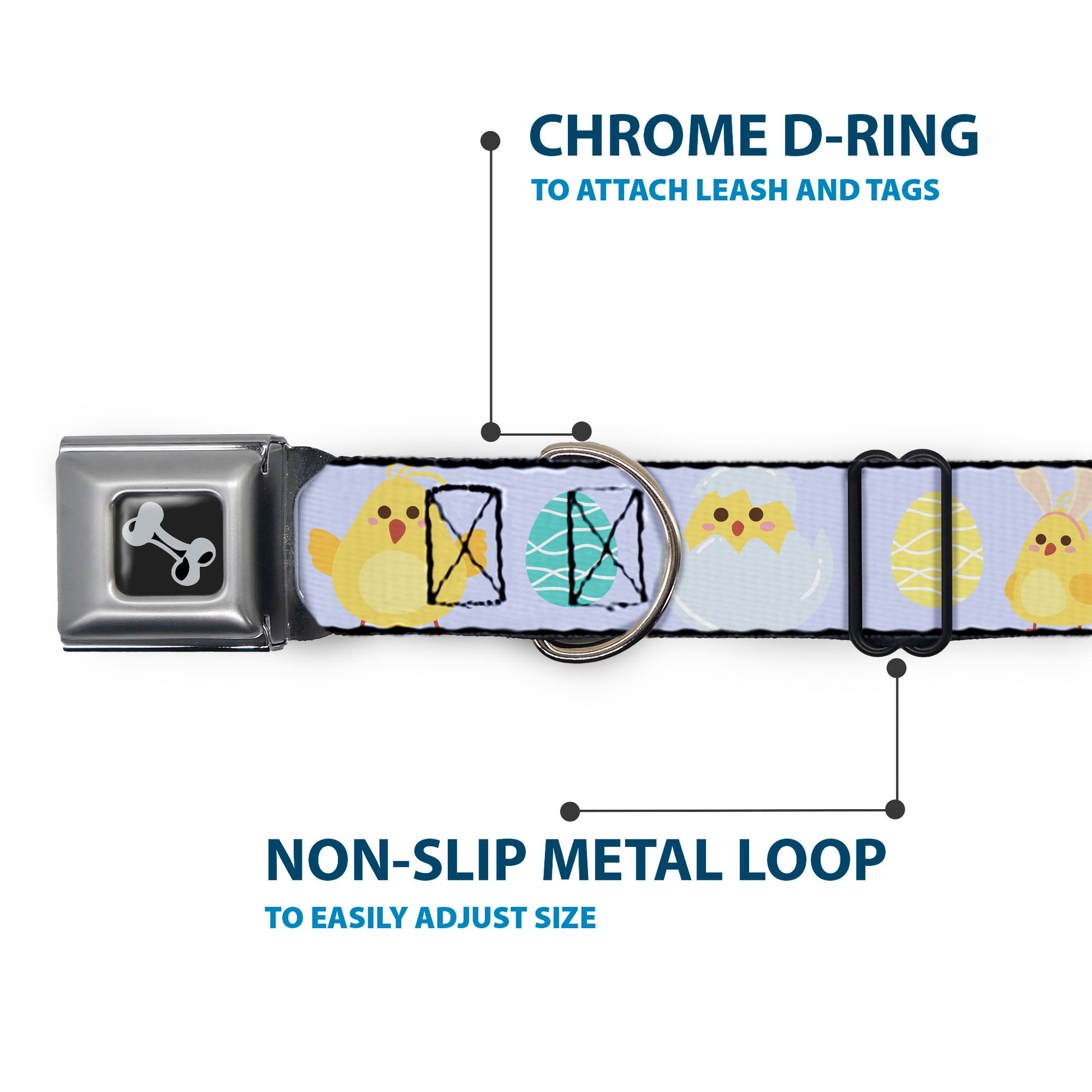 Dog Bone Black/Silver Seatbelt Buckle Collar - Easter Chicks and Eggs Lavender Seatbelt Buckle Collars Buckle-Down