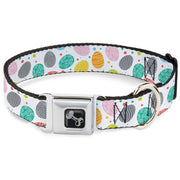 Dog Bone Black/Silver Seatbelt Buckle Collar - Easter Eggs Decorated Eggs Scattered White/Multi Color Seatbelt Buckle Collars Buckle-Down