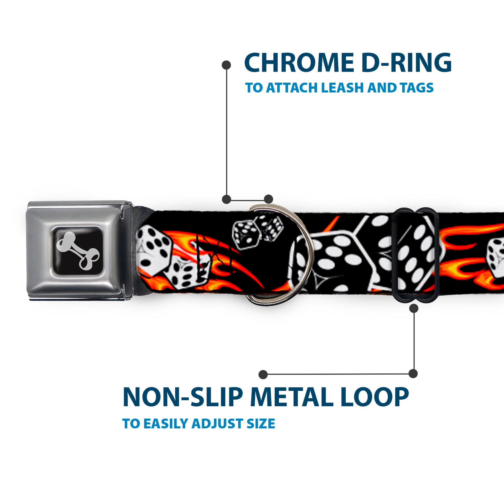 Dog Bone Seatbelt Buckle Collar - Flaming Dice Seatbelt Buckle Collars Buckle-Down