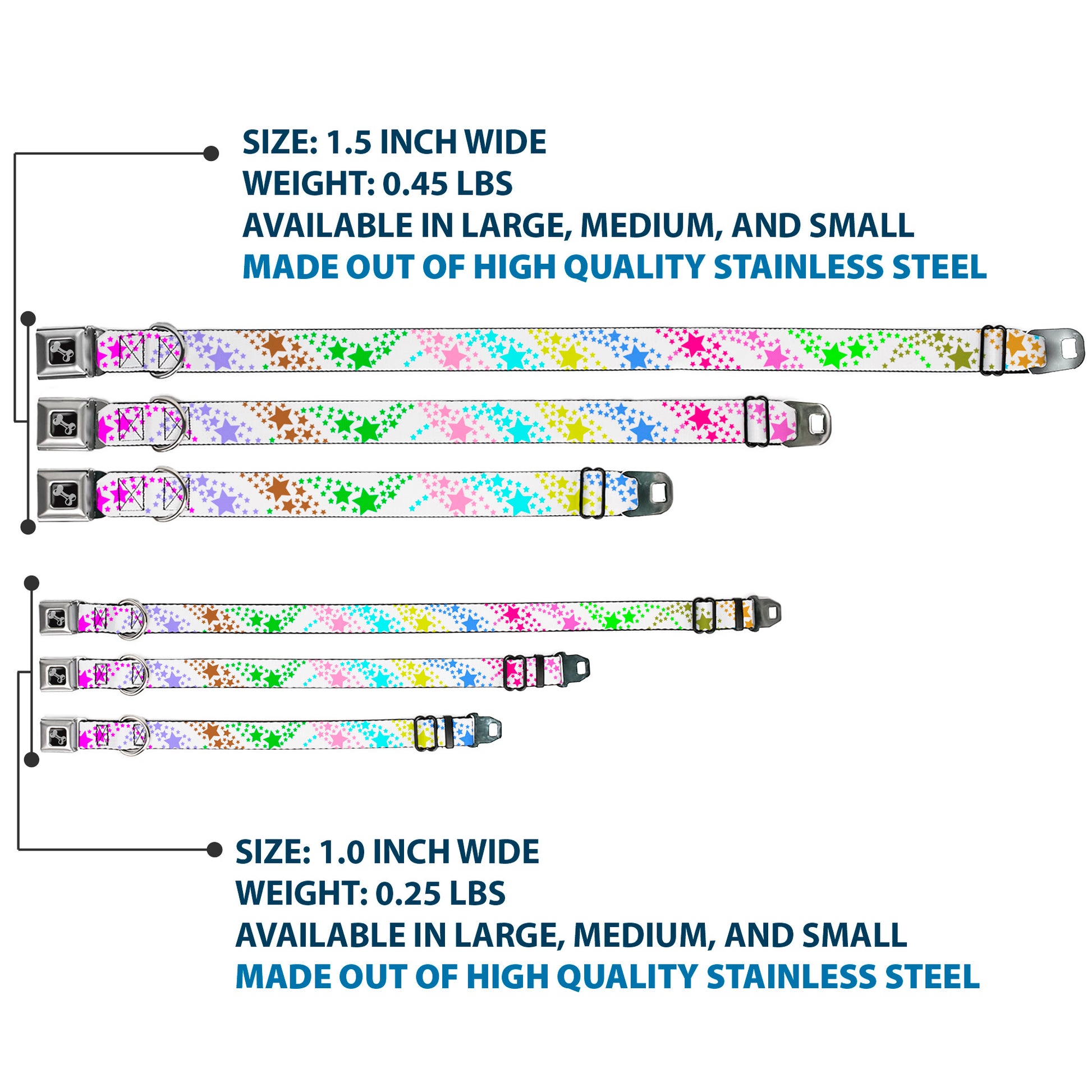 Dog Bone Seatbelt Buckle Collar - Falling Stars White/Multi Color Seatbelt Buckle Collars Buckle-Down