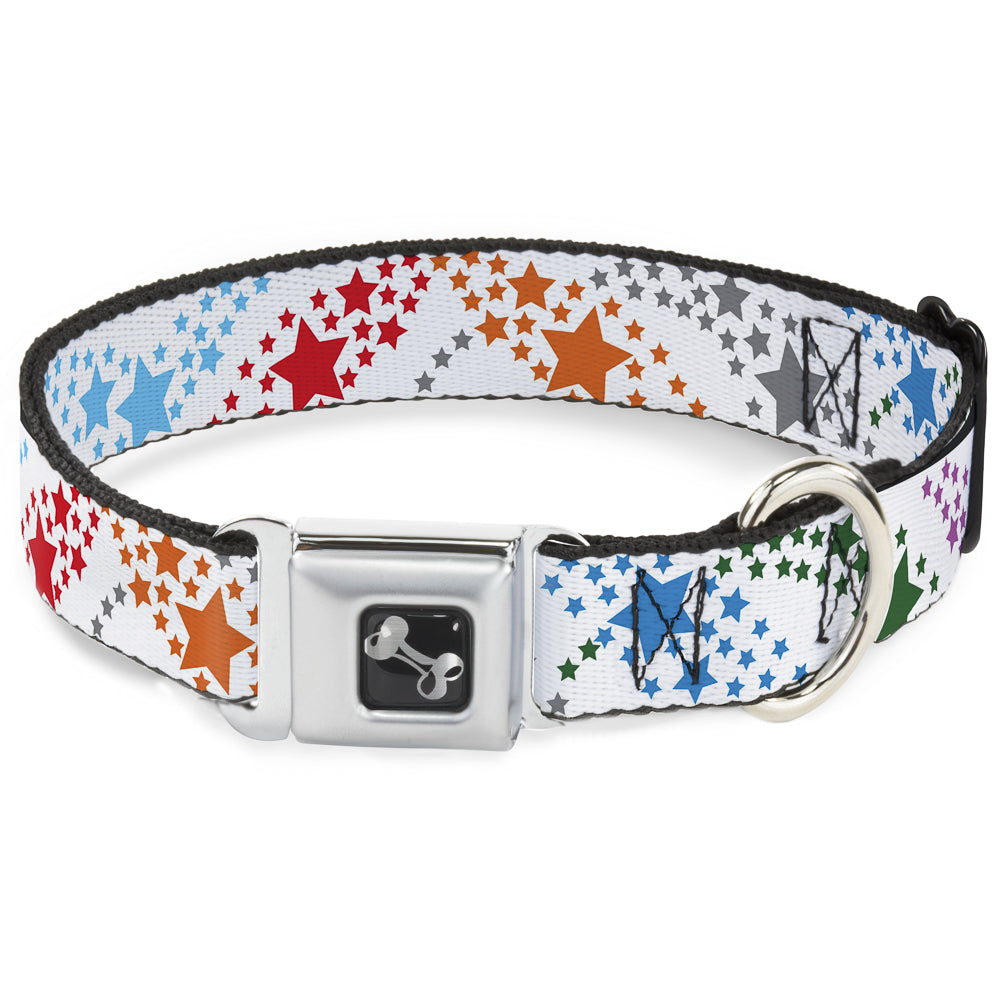 Dog Bone Seatbelt Buckle Collar - Falling Stars White/Multi Color Seatbelt Buckle Collars Buckle-Down