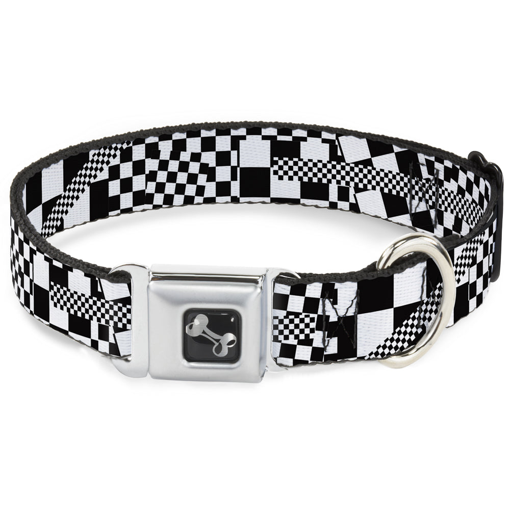 Dog Bone Seatbelt Buckle Collar - Funky Checkers Black/White Seatbelt Buckle Collars Buckle-Down