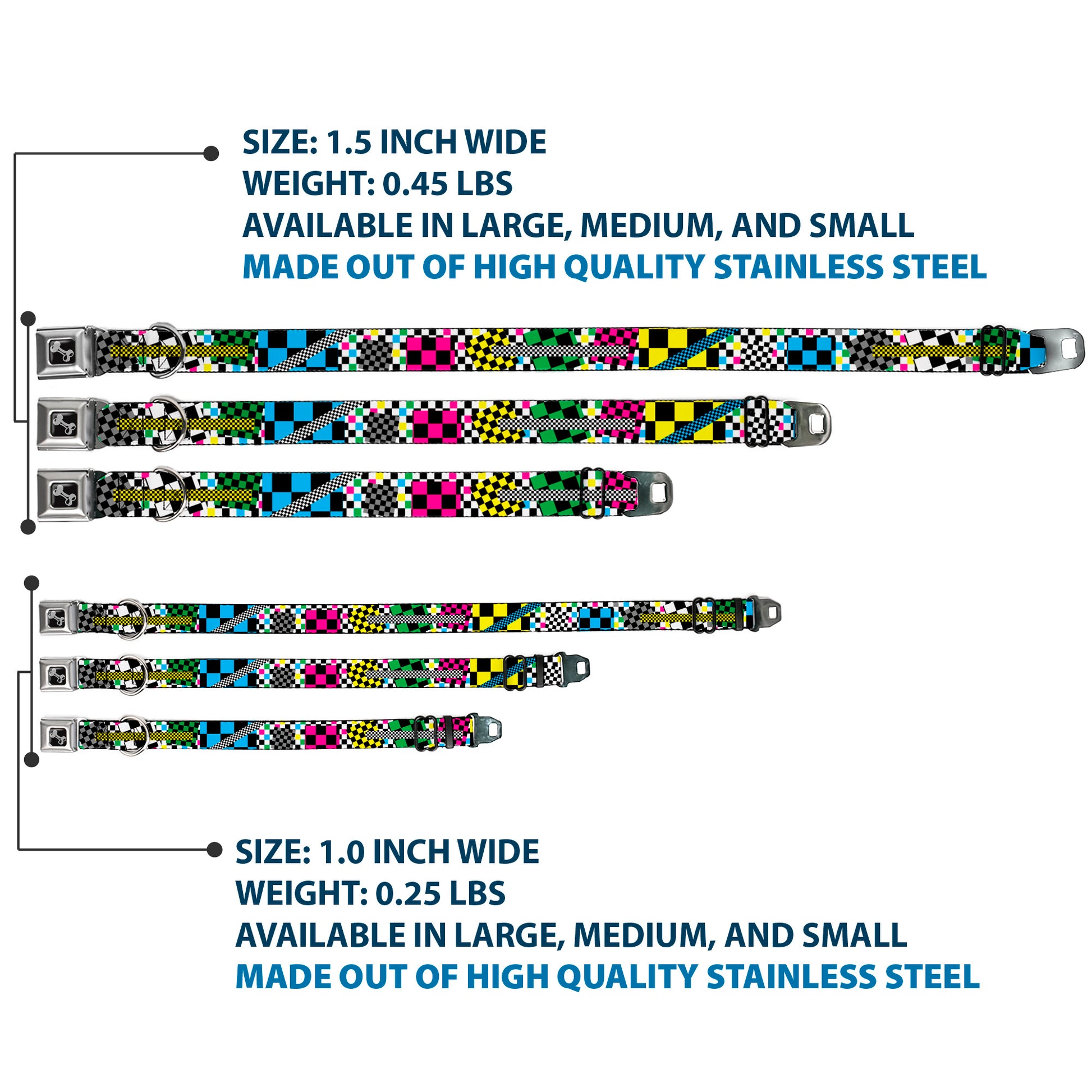 Dog Bone Seatbelt Buckle Collar - Funky Checkers Black/White/Neon Seatbelt Buckle Collars Buckle-Down