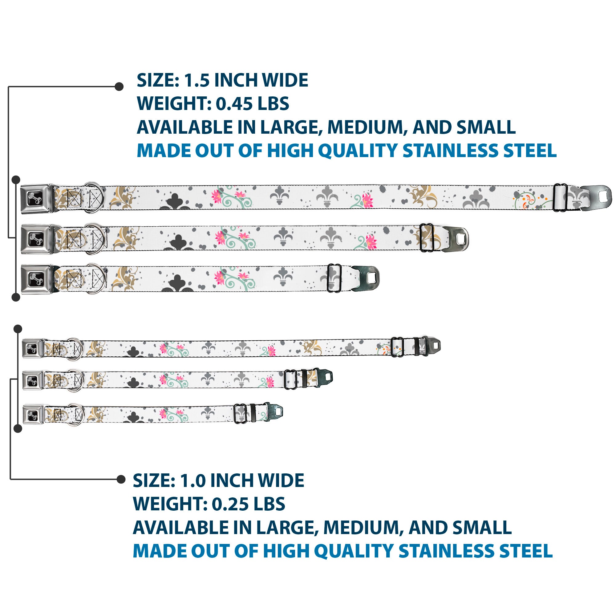 Dog Bone Seatbelt Buckle Collar - Flower Splatter White/Gray Seatbelt Buckle Collars Buckle-Down