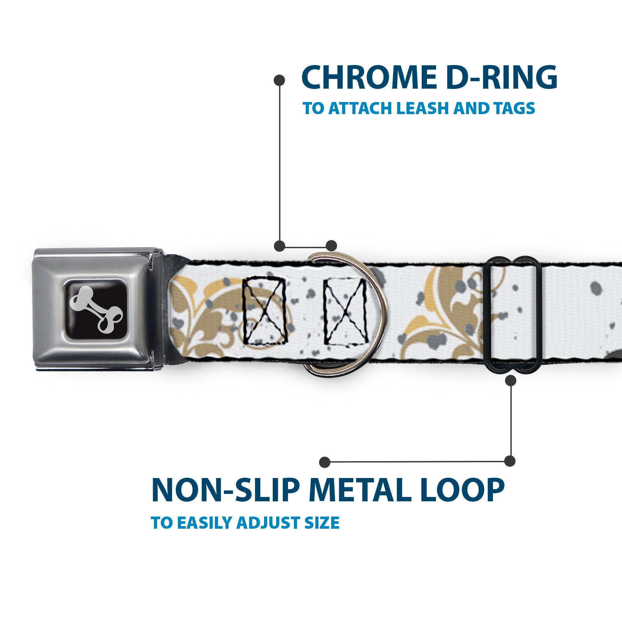 Dog Bone Seatbelt Buckle Collar - Flower Splatter White/Gray Seatbelt Buckle Collars Buckle-Down