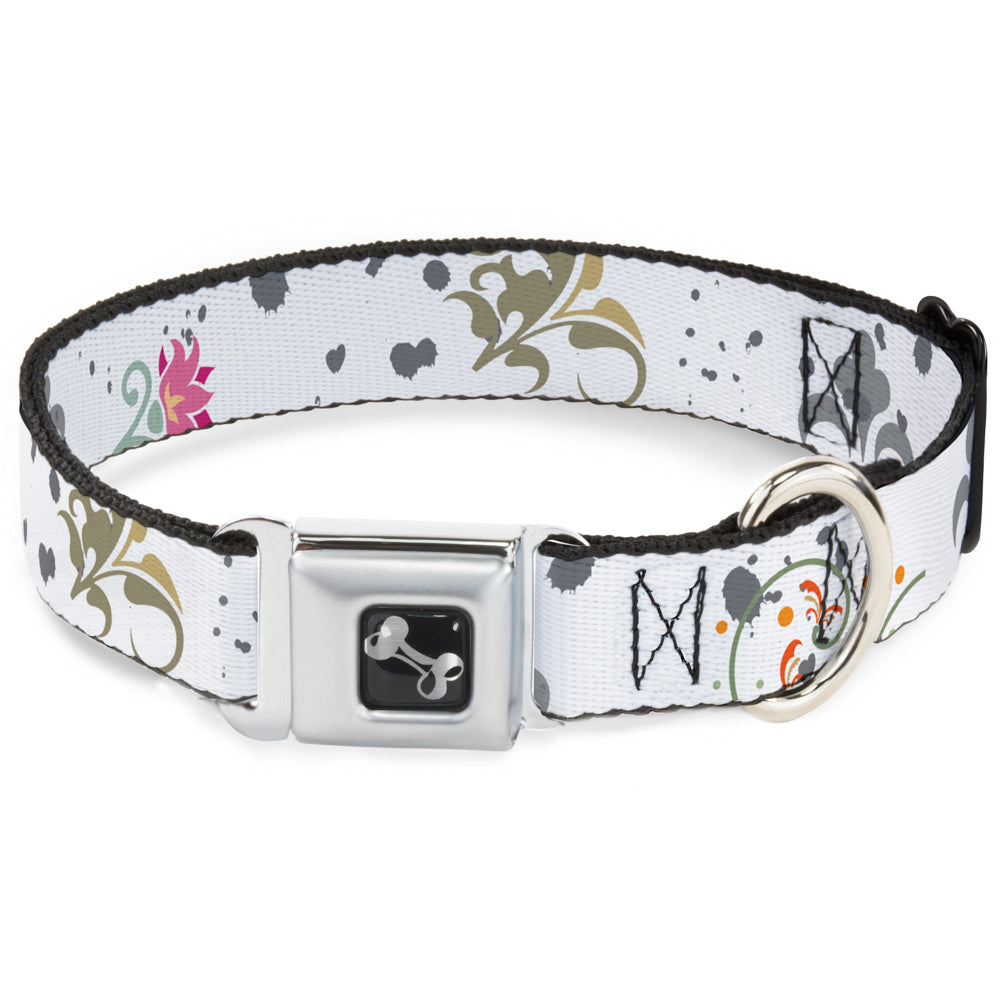 Dog Bone Seatbelt Buckle Collar - Flower Splatter White/Gray Seatbelt Buckle Collars Buckle-Down
