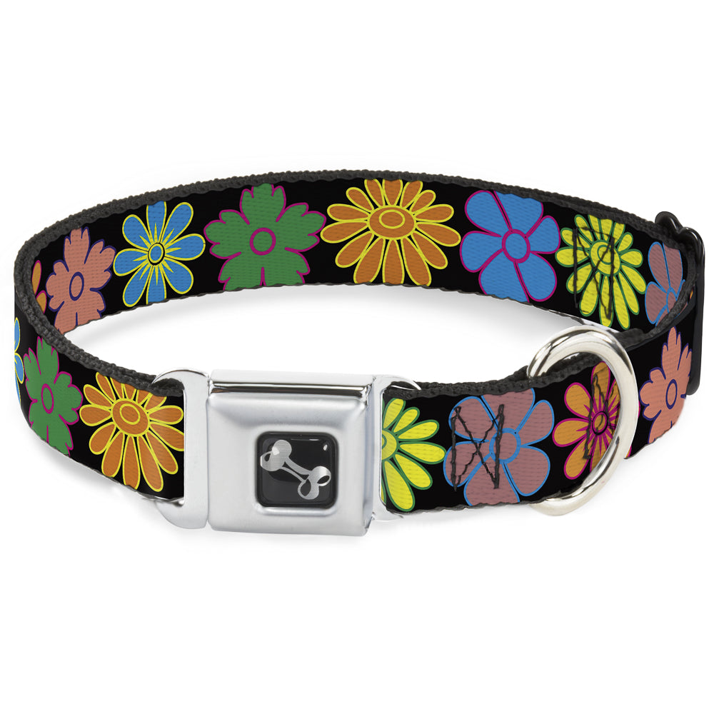 Dog Bone Seatbelt Buckle Collar - Flowers Black/Multi Color Seatbelt Buckle Collars Buckle-Down