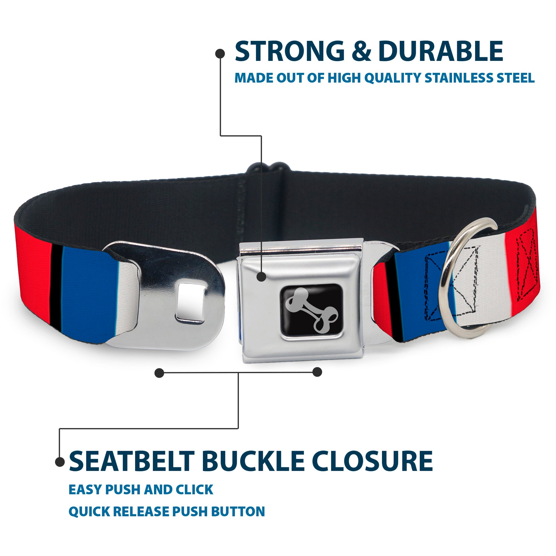 Dog Bone Seatbelt Buckle Collar - France Flags Seatbelt Buckle Collars Buckle-Down