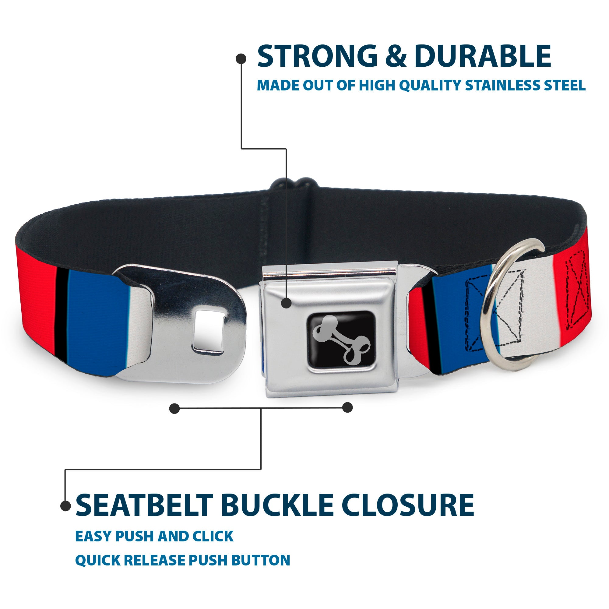 Dog Bone Seatbelt Buckle Collar - France Flags Seatbelt Buckle Collars Buckle-Down
