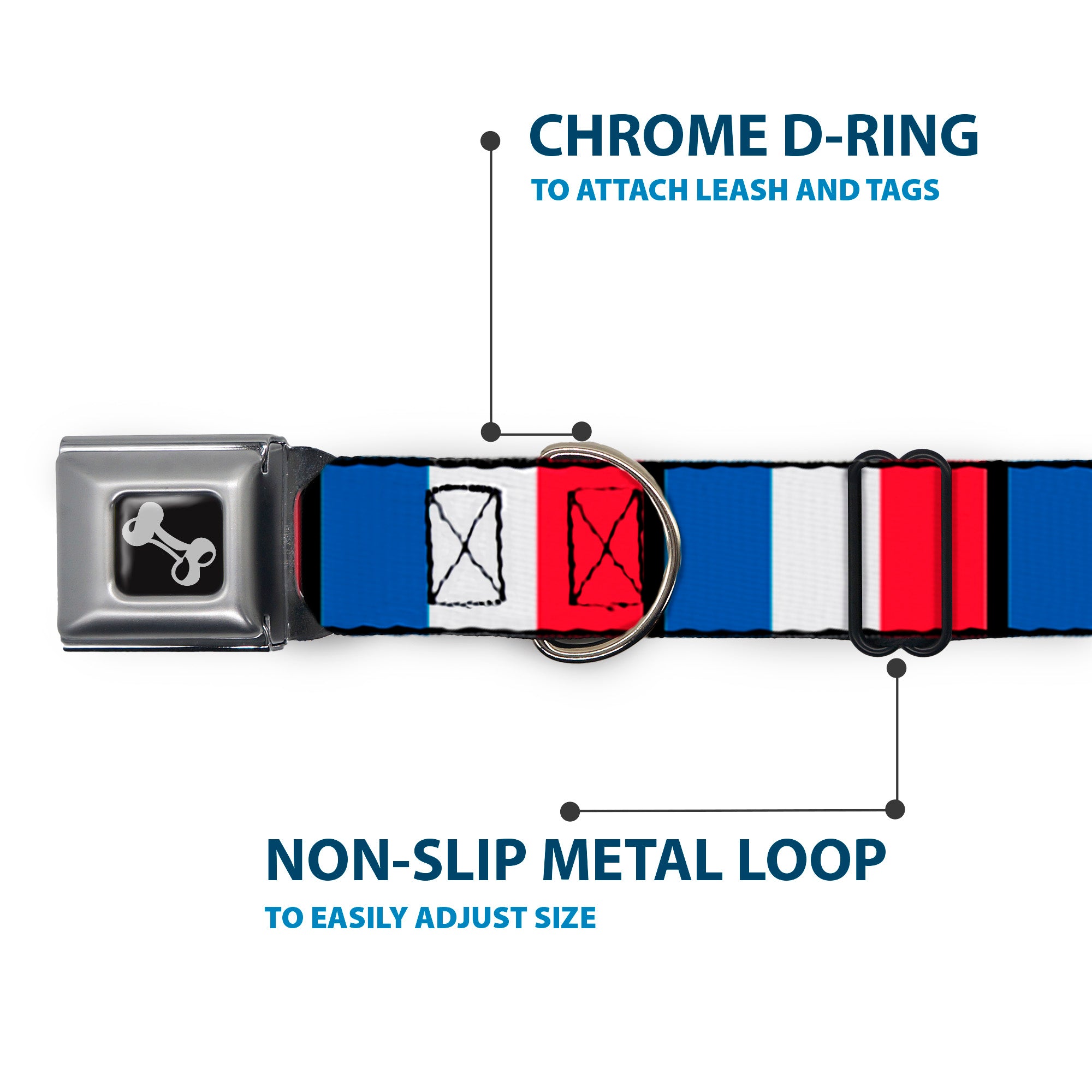 Dog Bone Seatbelt Buckle Collar - France Flags Seatbelt Buckle Collars Buckle-Down