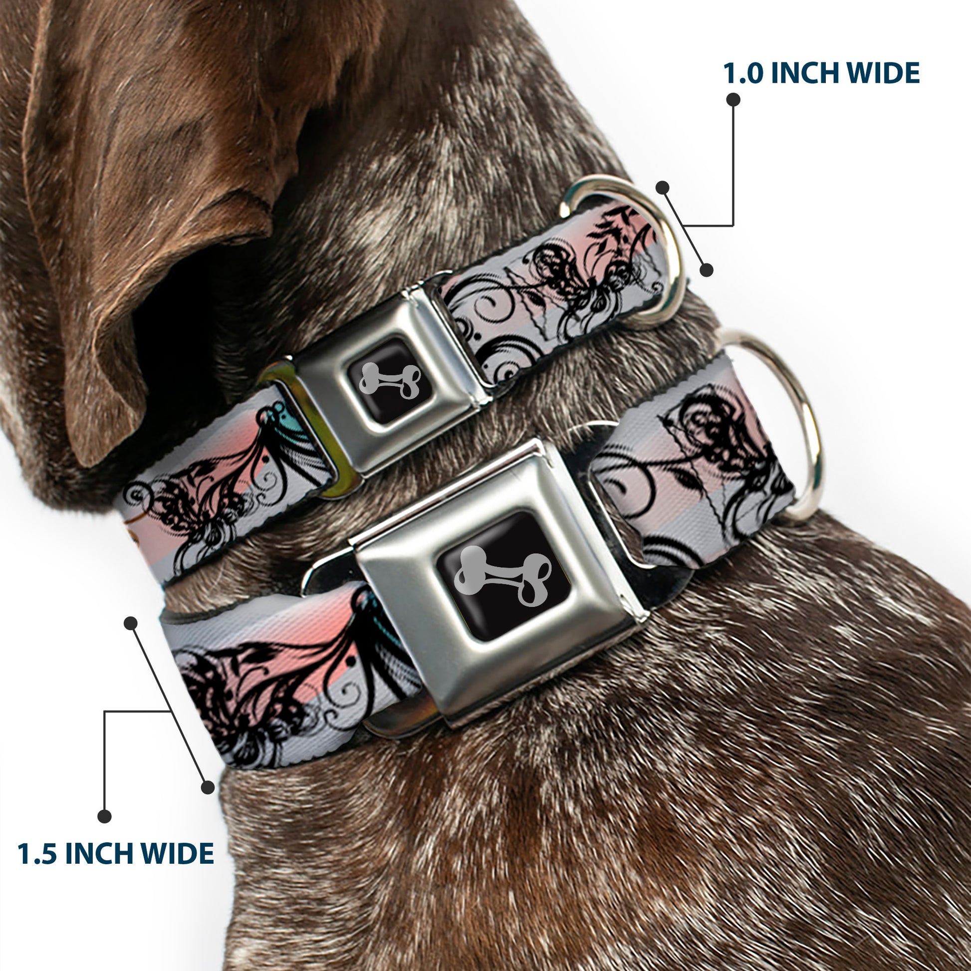 Dog Bone Seatbelt Buckle Collar - Flowers w/Filigree Pink Seatbelt Buckle Collars Buckle-Down