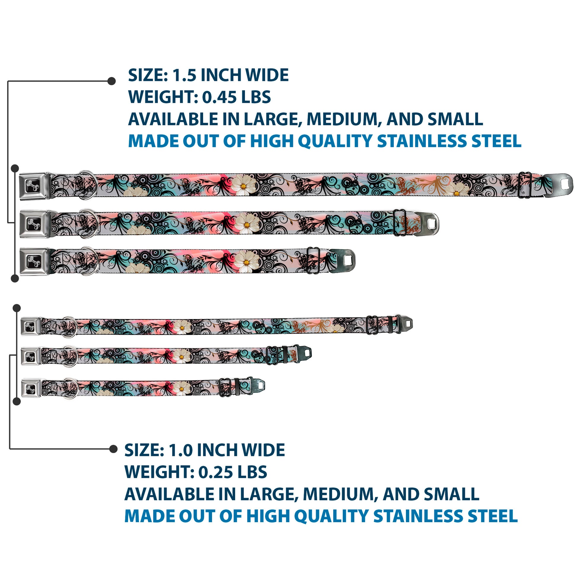 Dog Bone Seatbelt Buckle Collar - Flowers w/Filigree Pink Seatbelt Buckle Collars Buckle-Down