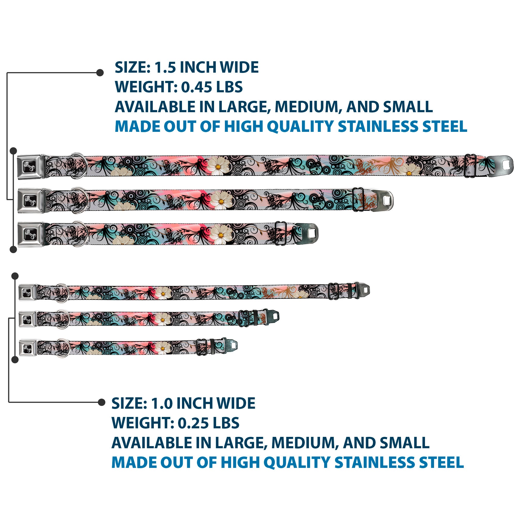 Dog Bone Seatbelt Buckle Collar - Flowers w/Filigree Pink Seatbelt Buckle Collars Buckle-Down