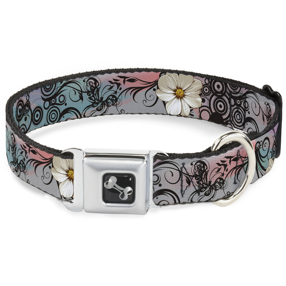 Dog Bone Seatbelt Buckle Collar - Flowers w/Filigree Pink Seatbelt Buckle Collars Buckle-Down