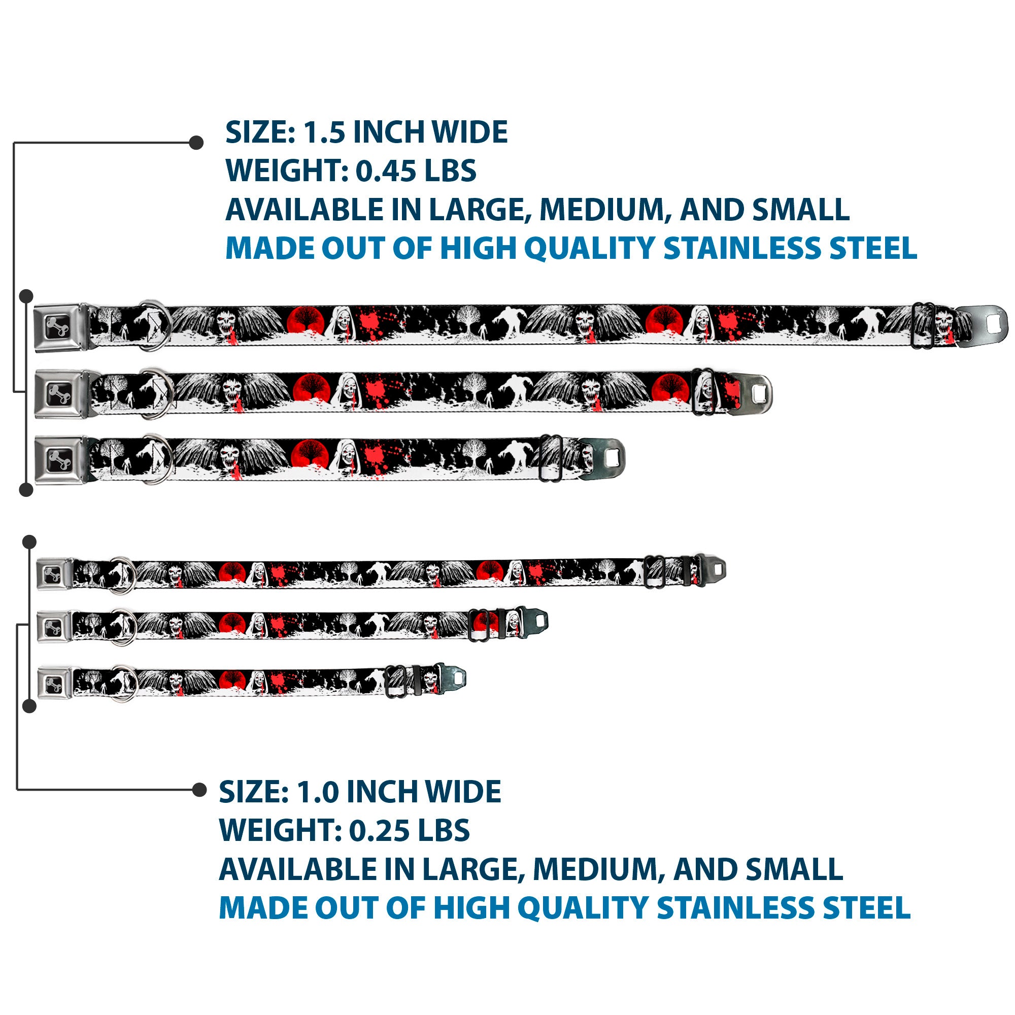 Dog Bone Seatbelt Buckle Collar - Fright Night Black/White/Red Seatbelt Buckle Collars Buckle-Down