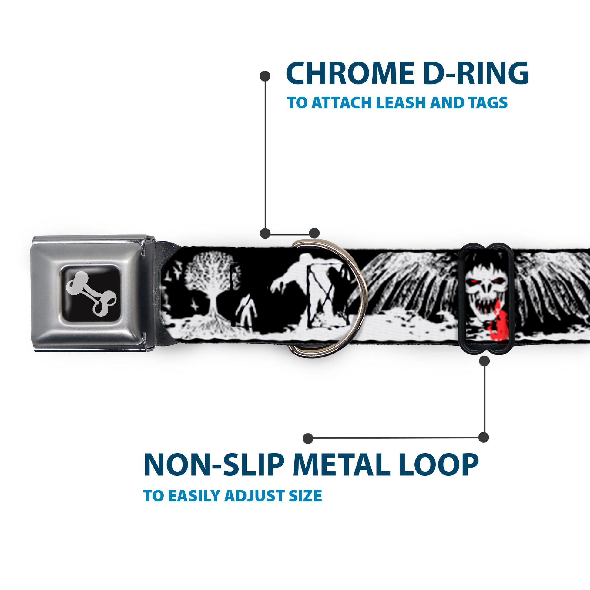 Dog Bone Seatbelt Buckle Collar - Fright Night Black/White/Red Seatbelt Buckle Collars Buckle-Down