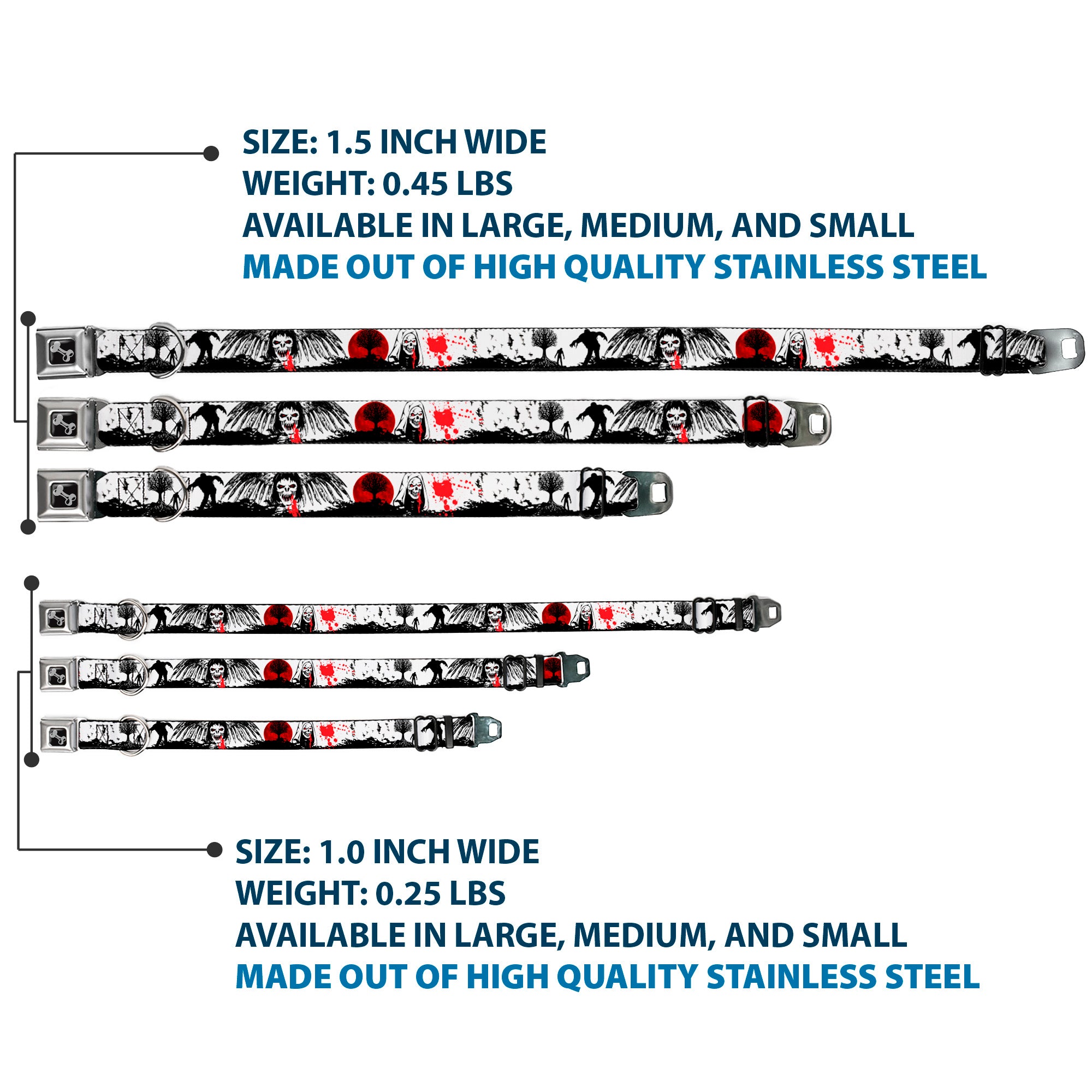 Dog Bone Seatbelt Buckle Collar - Fright Night White/Black/Red Seatbelt Buckle Collars Buckle-Down