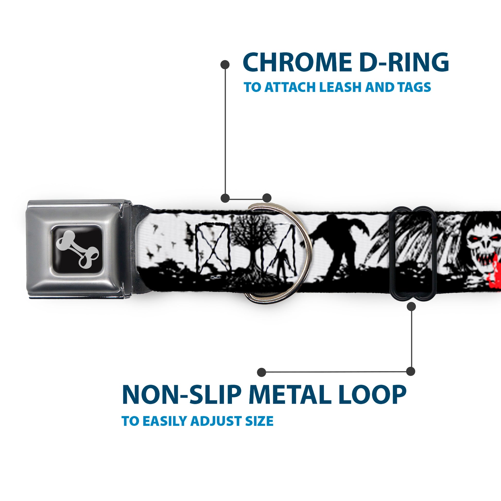 Dog Bone Seatbelt Buckle Collar - Fright Night White/Black/Red Seatbelt Buckle Collars Buckle-Down