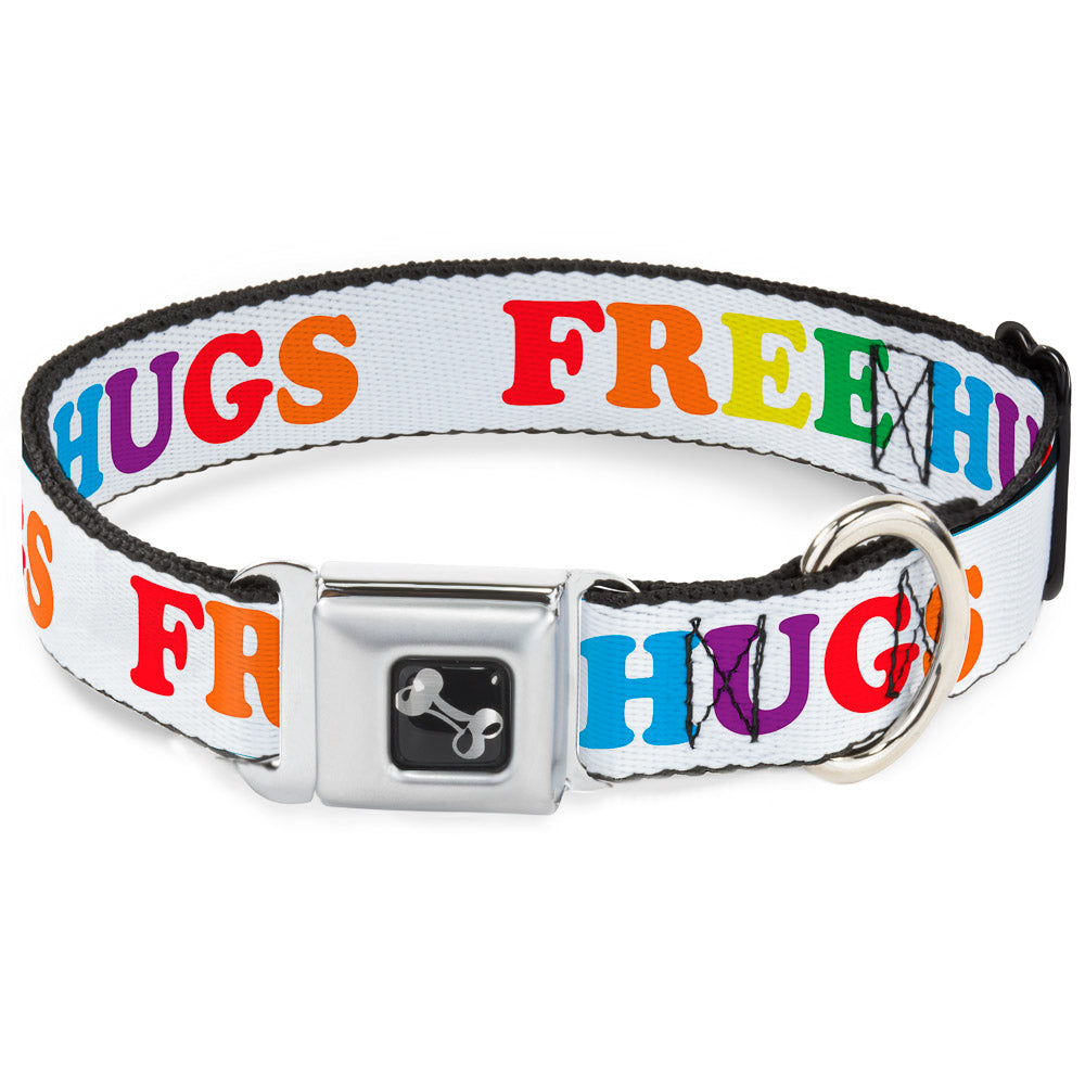 Dog Bone Seatbelt Buckle Collar - FREE HUGS White/Multi Color Seatbelt Buckle Collars Buckle-Down