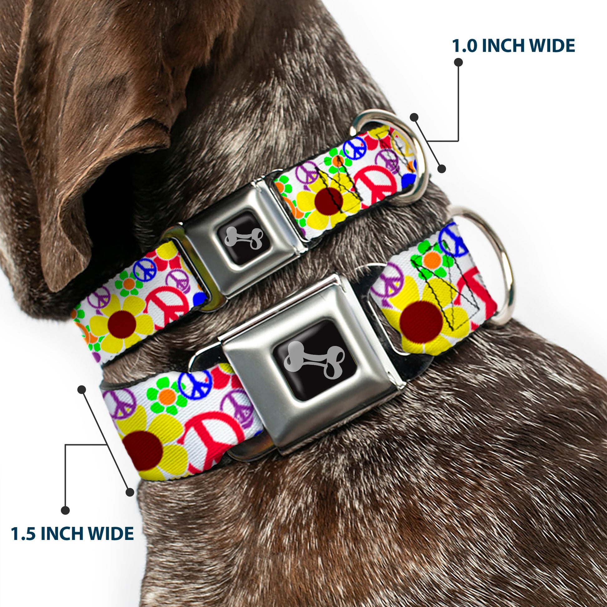 Dog Bone Seatbelt Buckle Collar - Flower Peace Power Seatbelt Buckle Collars Buckle-Down