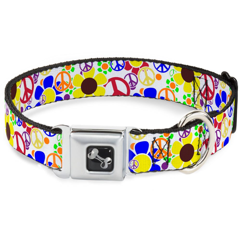 Dog Bone Seatbelt Buckle Collar - Flower Peace Power Seatbelt Buckle Collars Buckle-Down