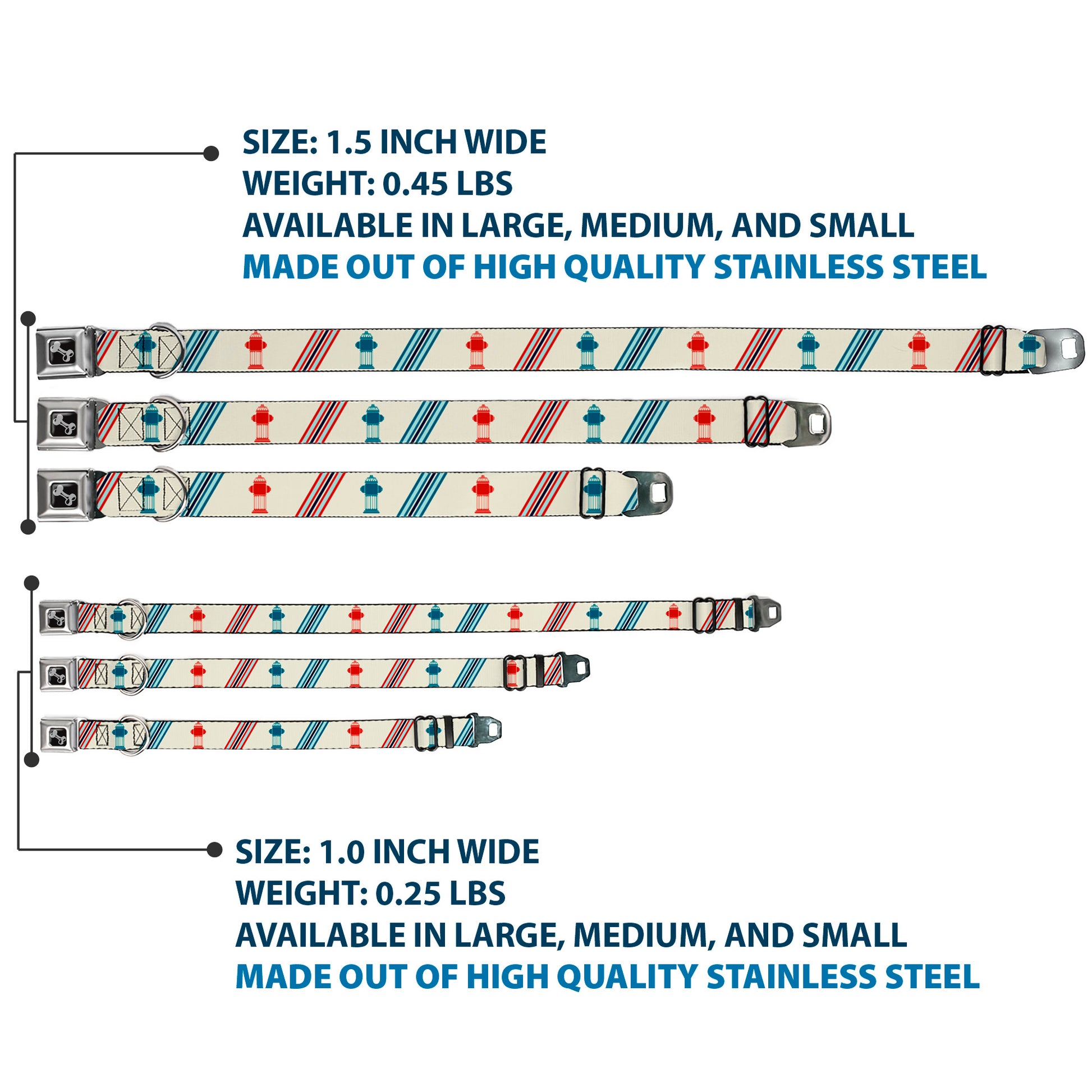 Dog Bone Seatbelt Buckle Collar - Fire Hydrants/Stripes Tan/Blues/Reds Seatbelt Buckle Collars Buckle-Down