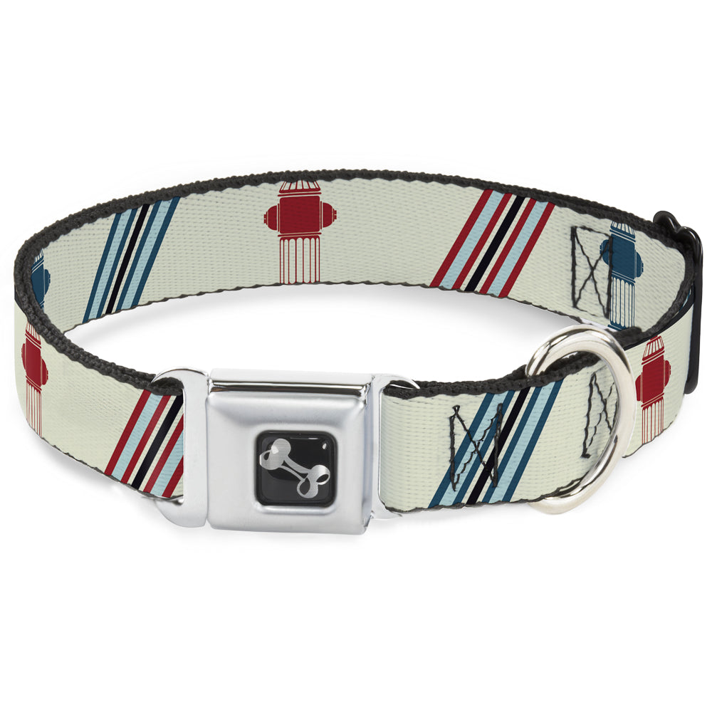 Dog Bone Seatbelt Buckle Collar - Fire Hydrants/Stripes Tan/Blues/Reds Seatbelt Buckle Collars Buckle-Down