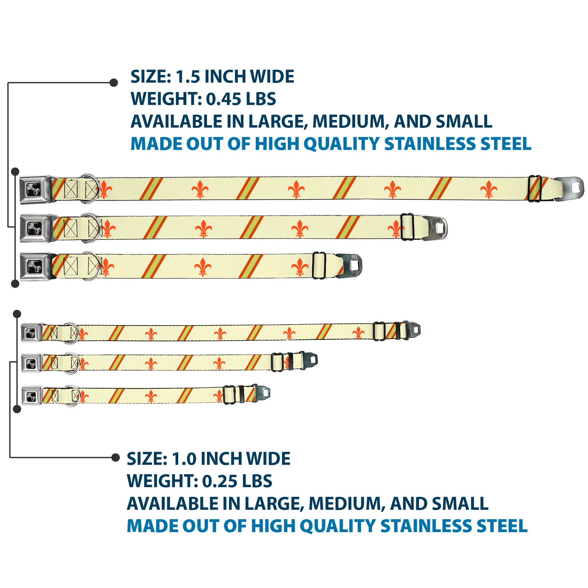 Dog Bone Seatbelt Buckle Collar - Fleur-de-Lis2 Stripes Tan/Orange/Brown/Green Seatbelt Buckle Collars Buckle-Down