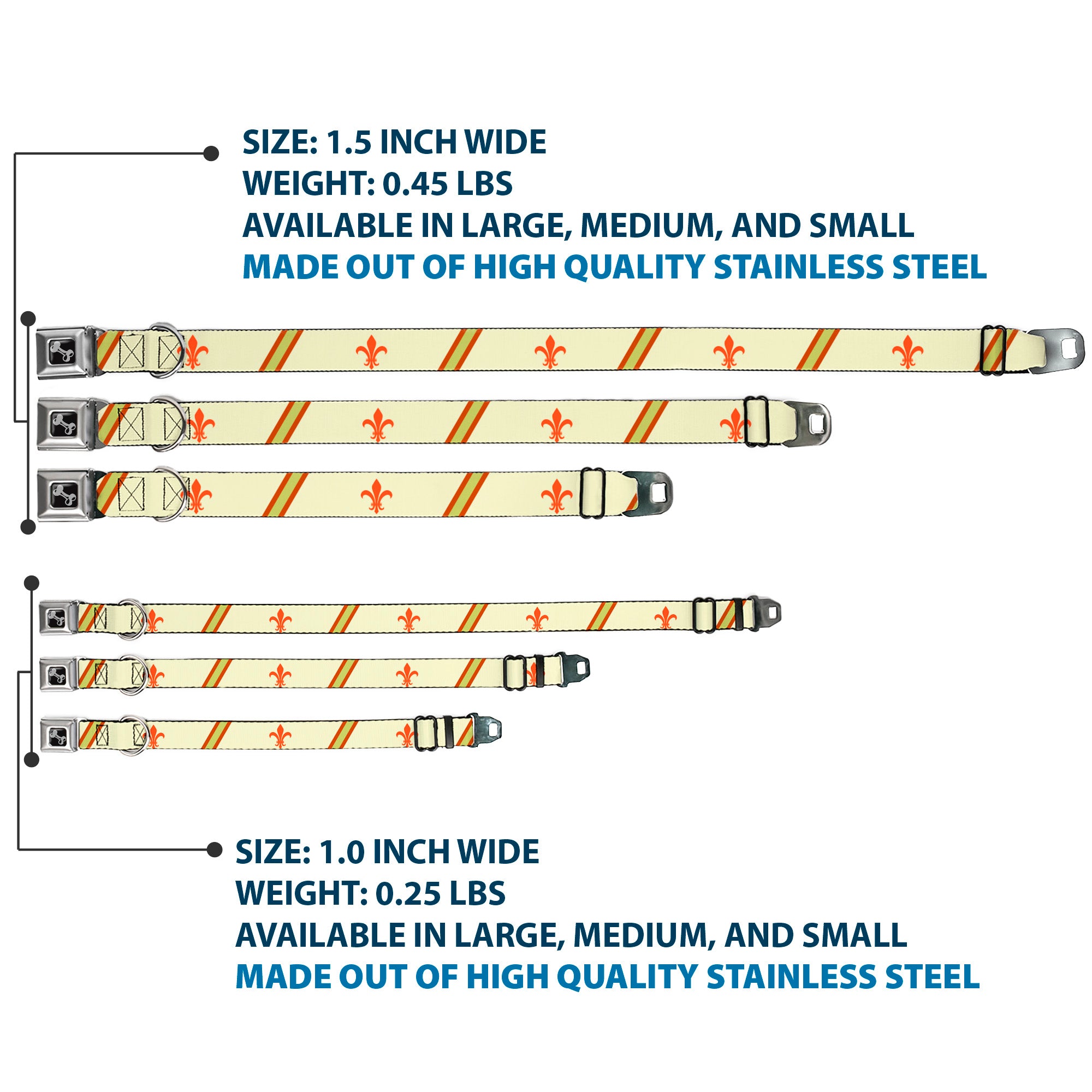 Dog Bone Seatbelt Buckle Collar - Fleur-de-Lis2 Stripes Tan/Orange/Brown/Green Seatbelt Buckle Collars Buckle-Down