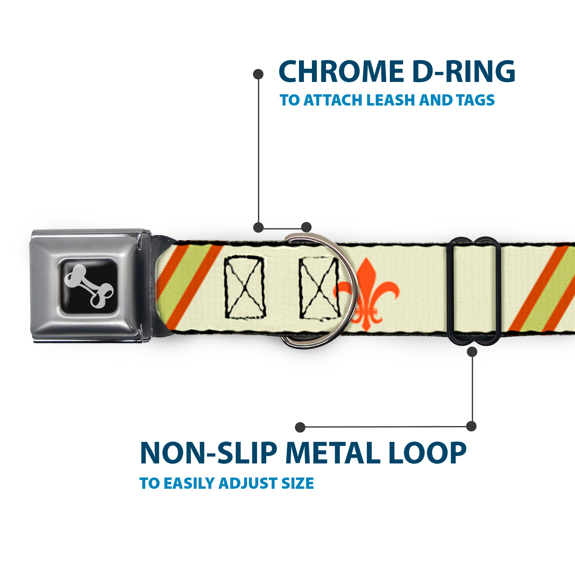 Dog Bone Seatbelt Buckle Collar - Fleur-de-Lis2 Stripes Tan/Orange/Brown/Green Seatbelt Buckle Collars Buckle-Down
