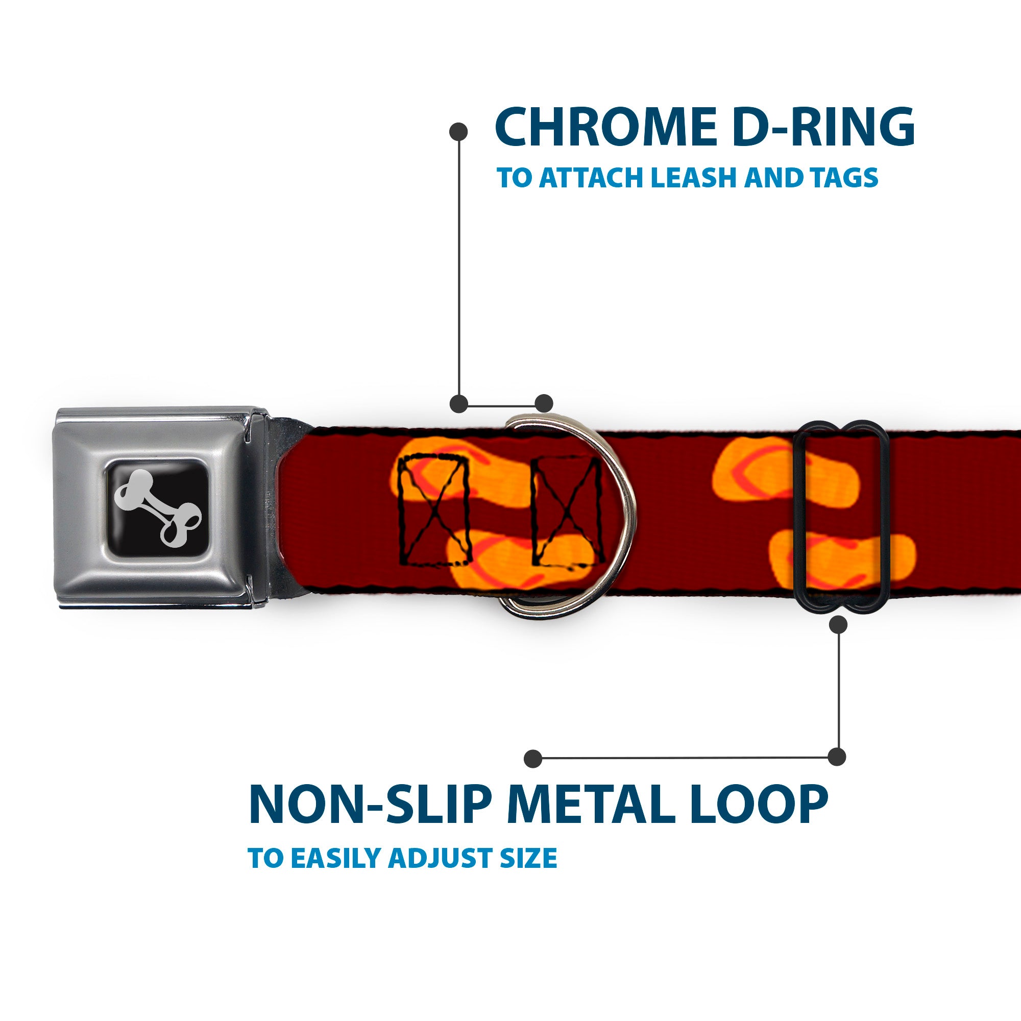 Dog Bone Seatbelt Buckle Collar - Flip Flops Burgundy/Orange Seatbelt Buckle Collars Buckle-Down