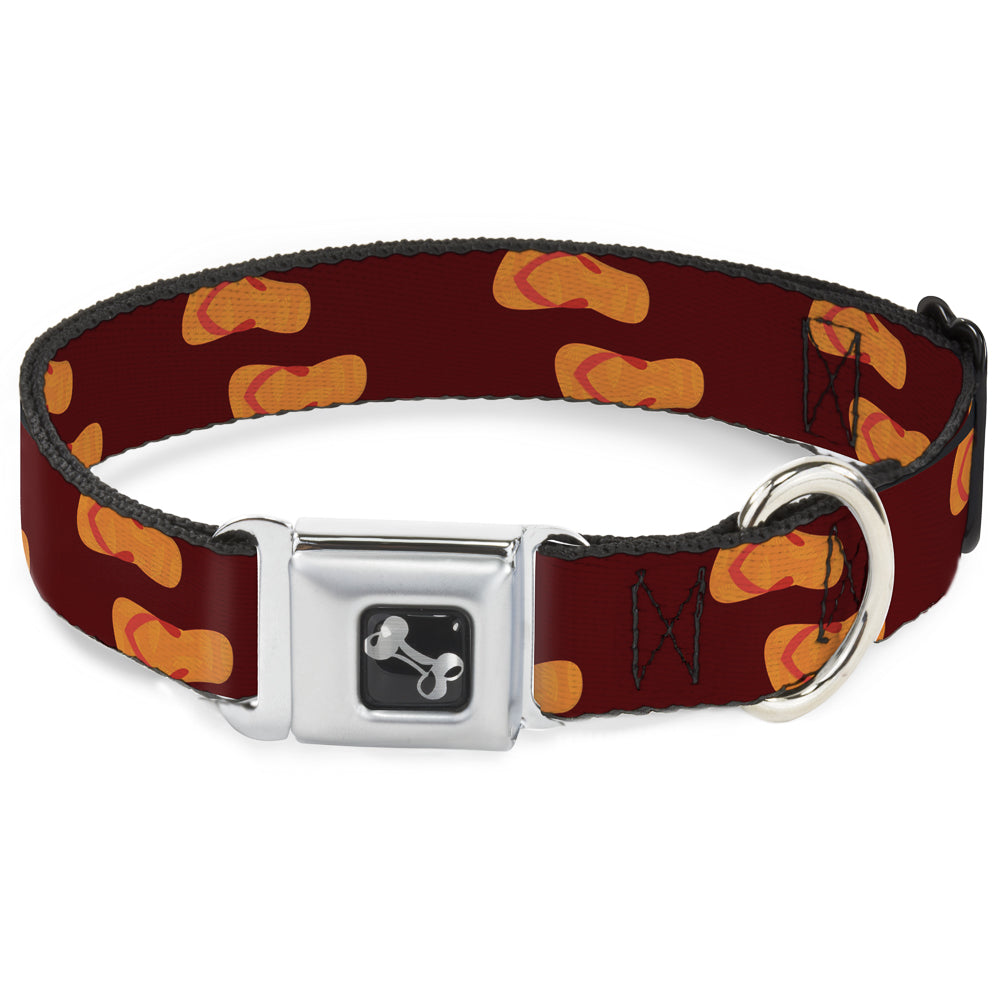 Dog Bone Seatbelt Buckle Collar - Flip Flops Burgundy/Orange Seatbelt Buckle Collars Buckle-Down