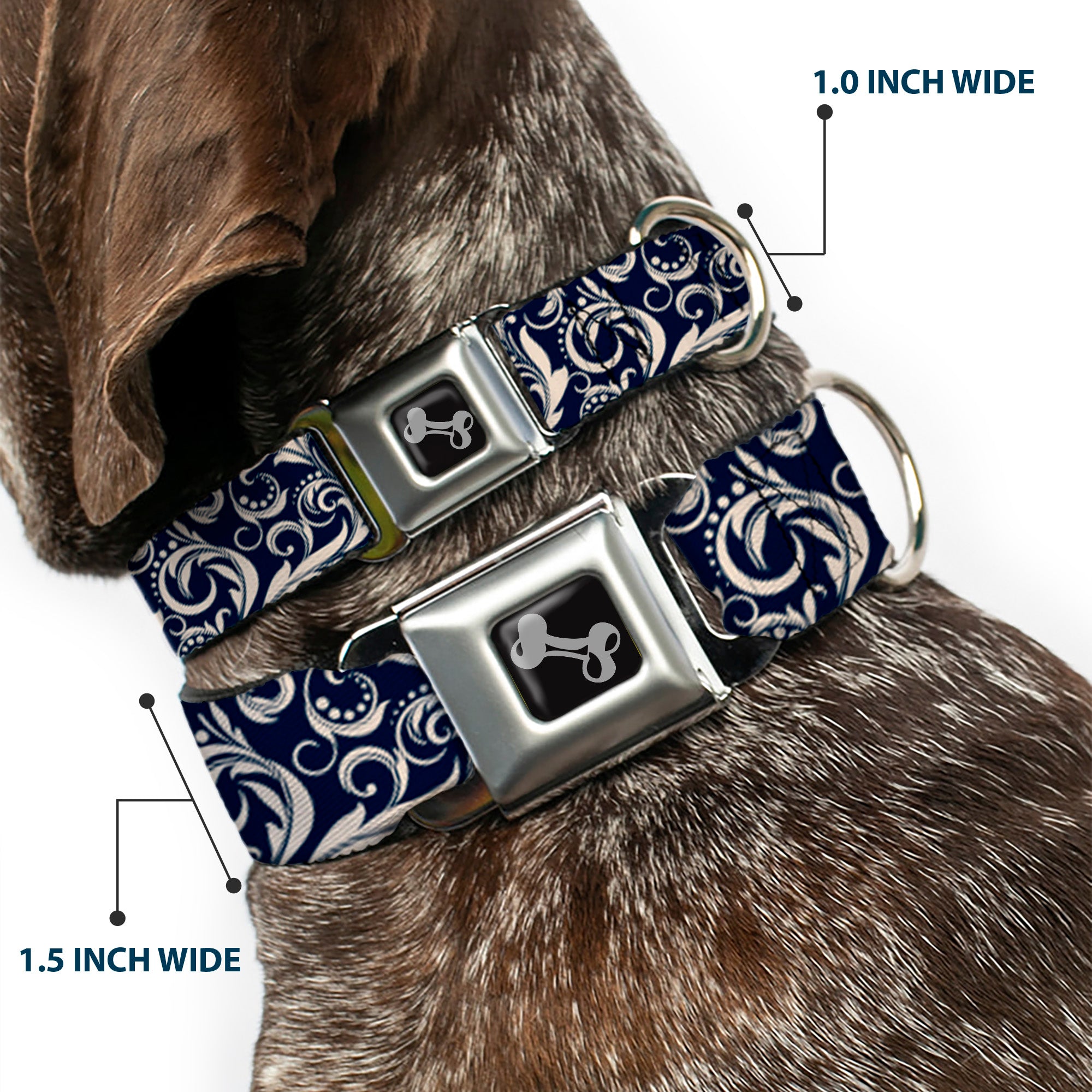 Dog Bone Seatbelt Buckle Collar - Filigree Navy/Khaki Seatbelt Buckle Collars Buckle-Down