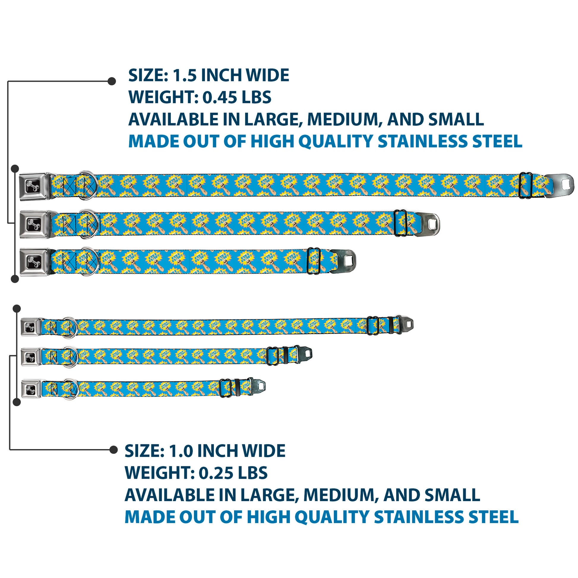 Dog Bone Seatbelt Buckle Collar - Fist Pump Baby Blue/Yellow Seatbelt Buckle Collars Buckle-Down