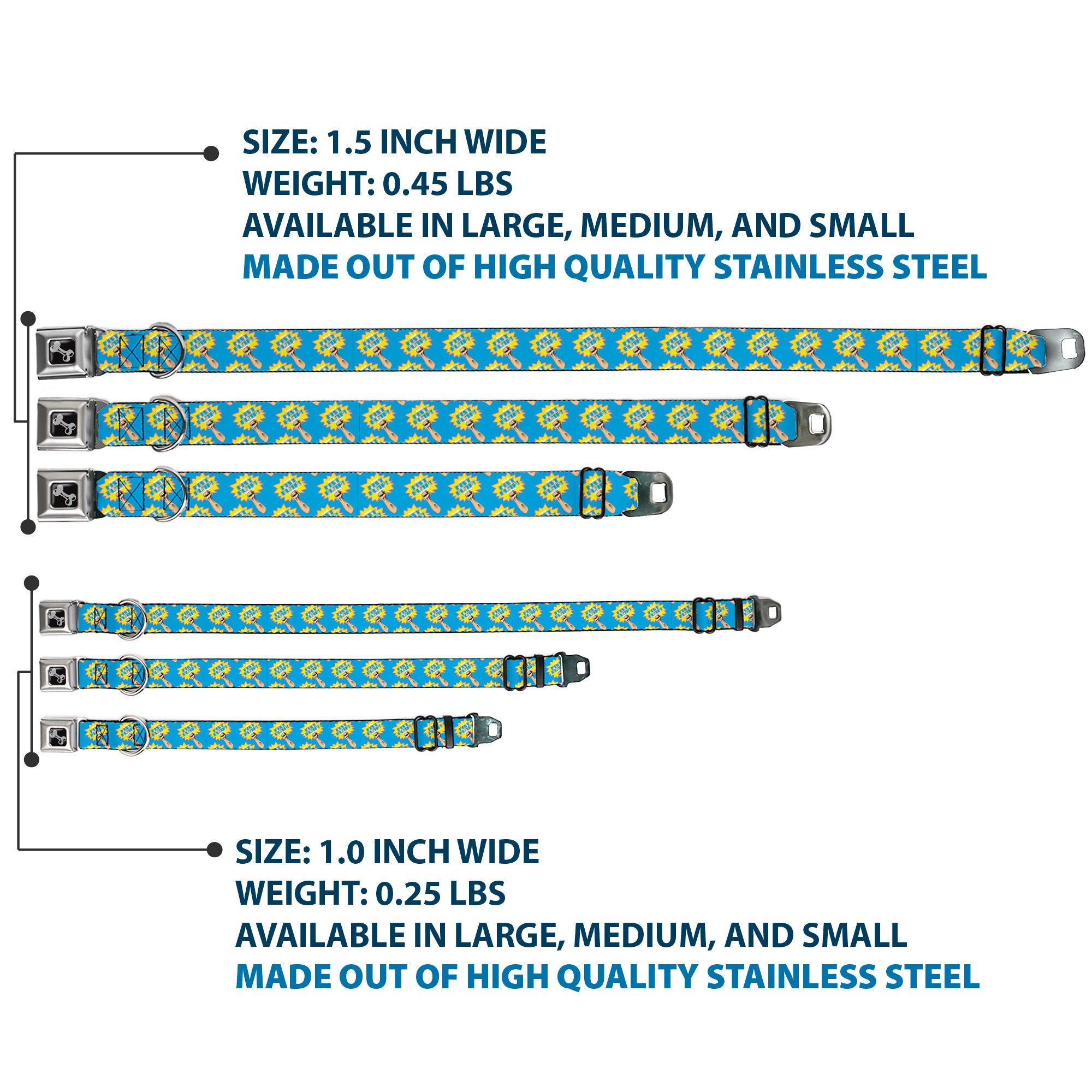 Dog Bone Seatbelt Buckle Collar - Fist Pump Baby Blue/Yellow Seatbelt Buckle Collars Buckle-Down