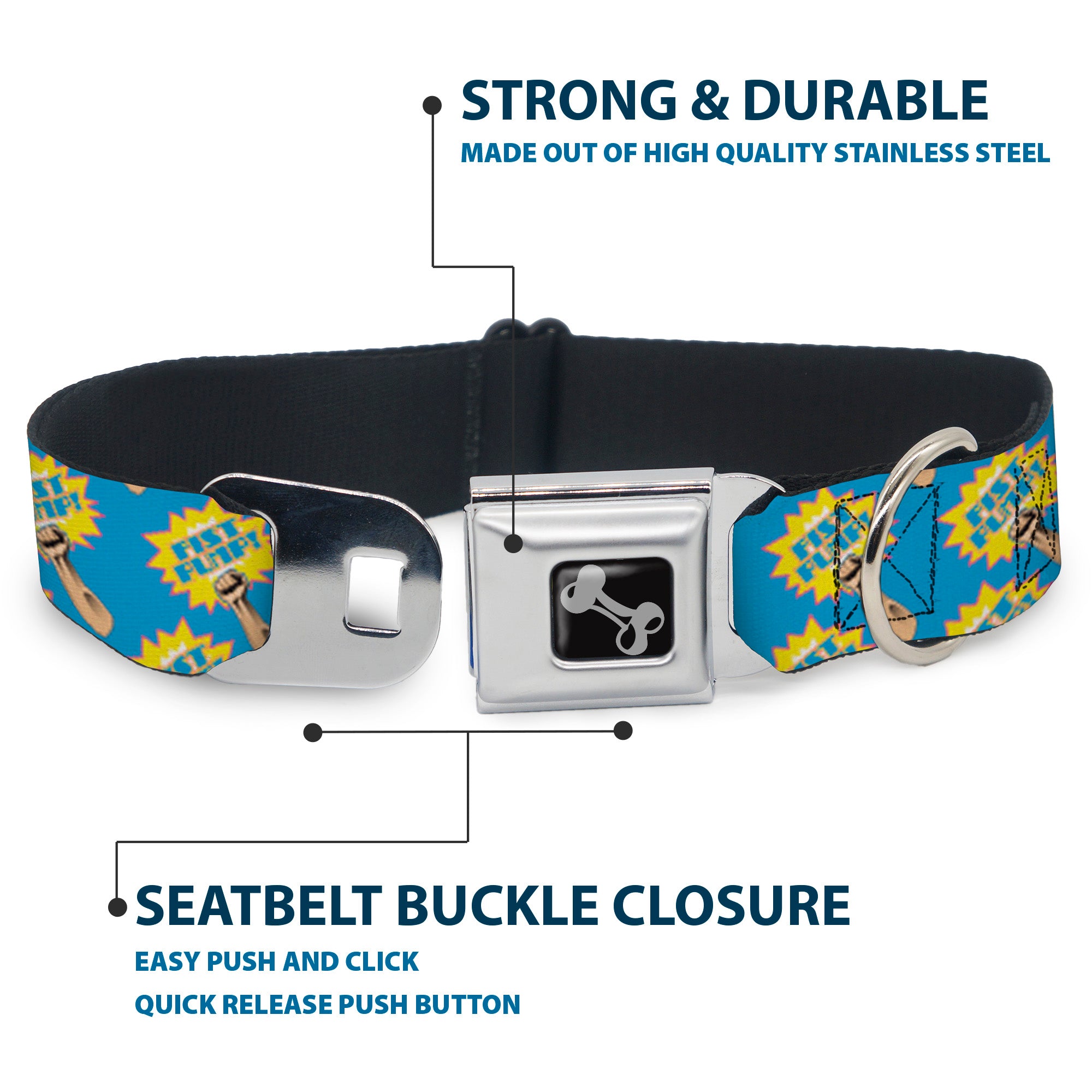 Dog Bone Seatbelt Buckle Collar - Fist Pump Baby Blue/Yellow Seatbelt Buckle Collars Buckle-Down