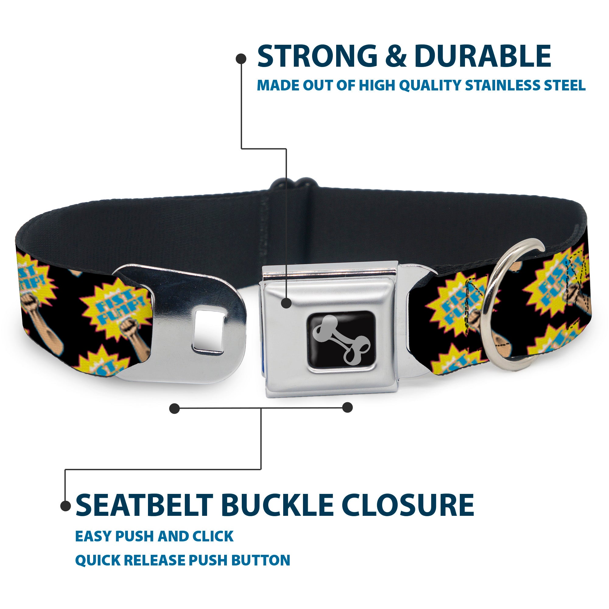 Dog Bone Seatbelt Buckle Collar - Fist Pump Black/Yellow Seatbelt Buckle Collars Buckle-Down