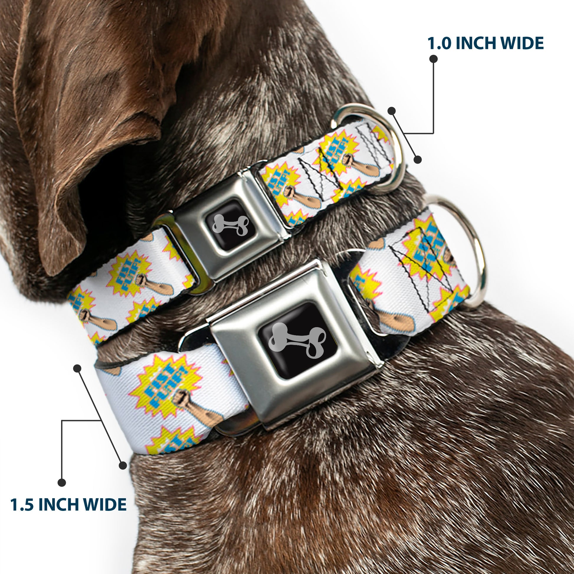 Dog Bone Seatbelt Buckle Collar - Fist Pump White/Yellow Seatbelt Buckle Collars Buckle-Down