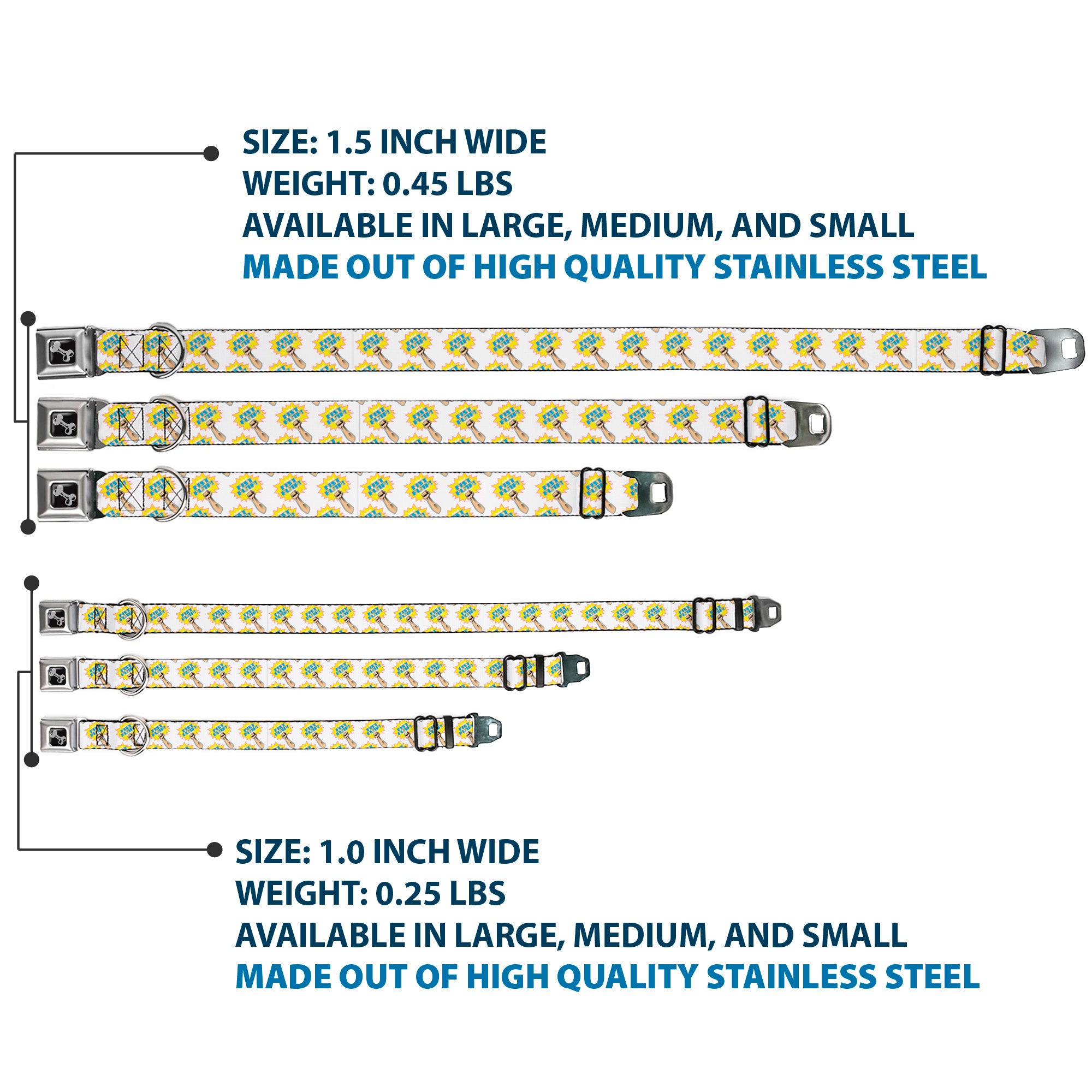 Dog Bone Seatbelt Buckle Collar - Fist Pump White/Yellow Seatbelt Buckle Collars Buckle-Down