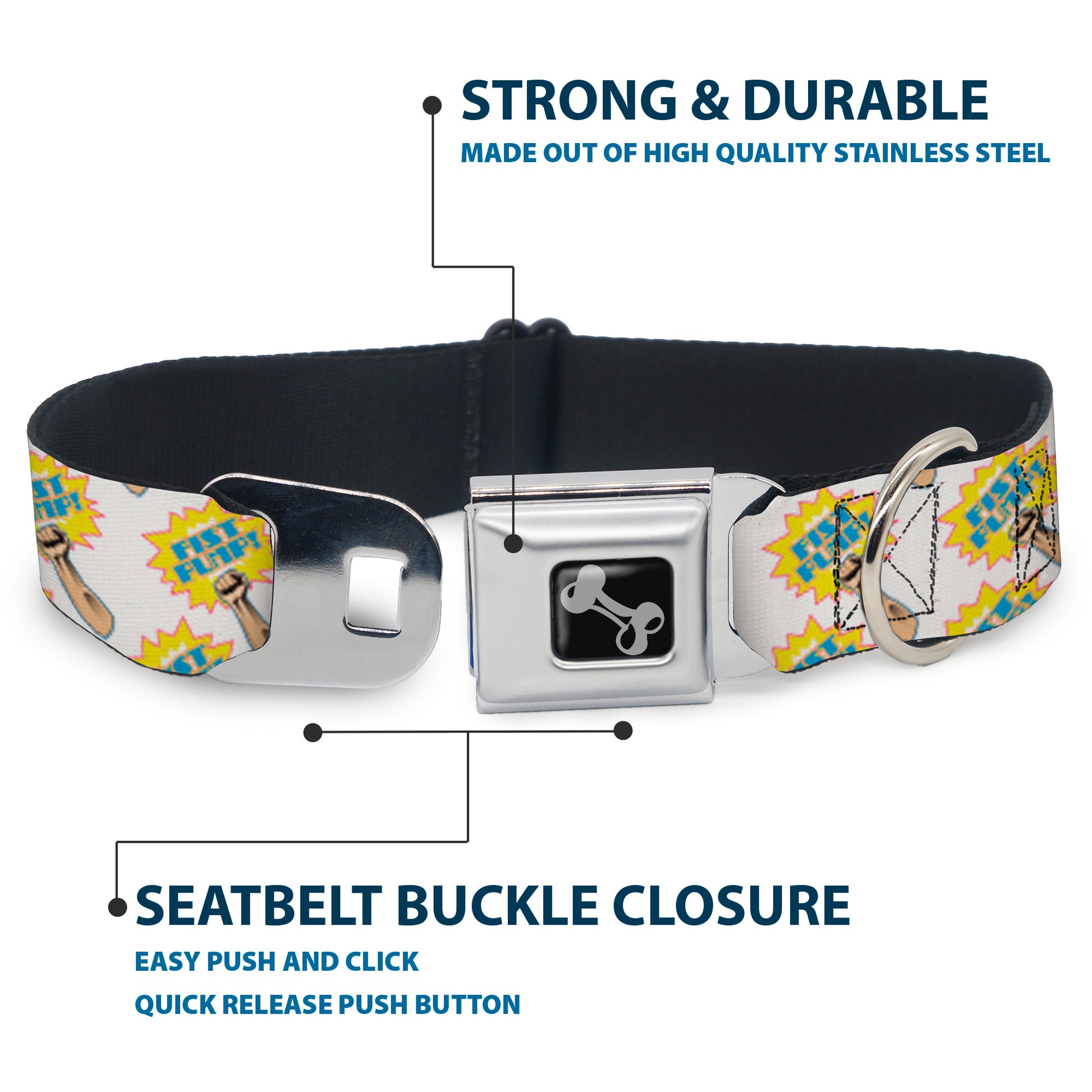 Dog Bone Seatbelt Buckle Collar - Fist Pump White/Yellow Seatbelt Buckle Collars Buckle-Down