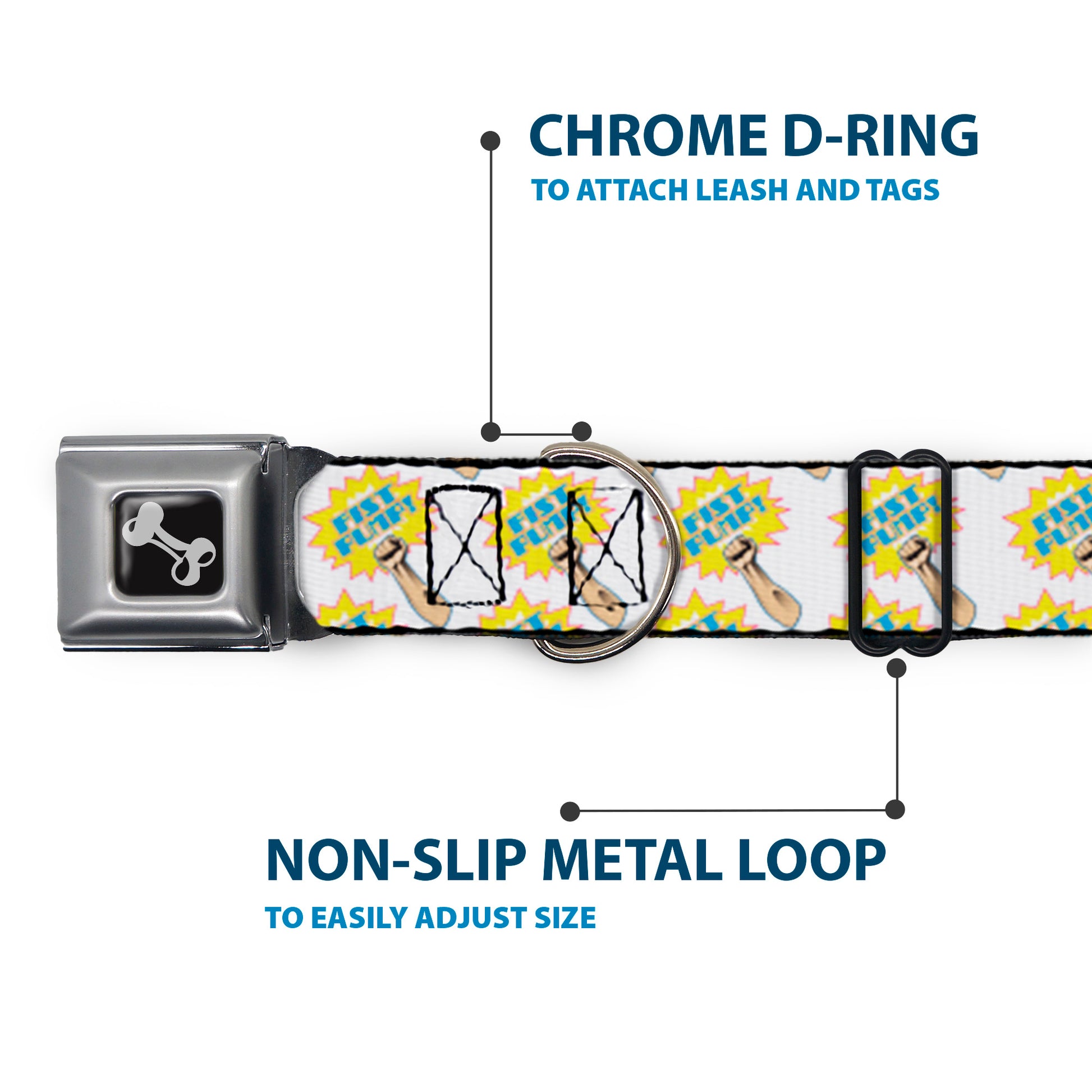 Dog Bone Seatbelt Buckle Collar - Fist Pump White/Yellow Seatbelt Buckle Collars Buckle-Down