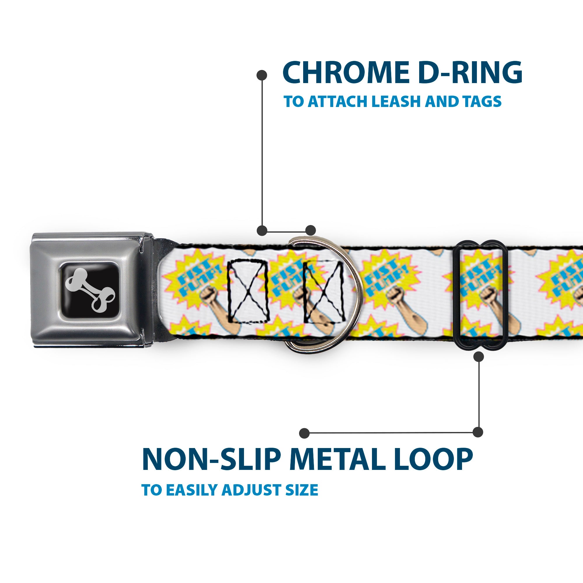 Dog Bone Seatbelt Buckle Collar - Fist Pump White/Yellow Seatbelt Buckle Collars Buckle-Down