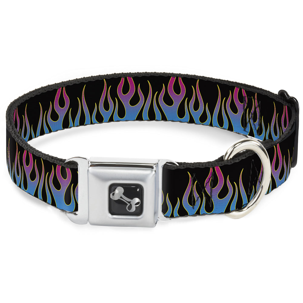 Dog Bone Seatbelt Buckle Collar - Flames Black/Blue/Pink Seatbelt Buckle Collars Buckle-Down