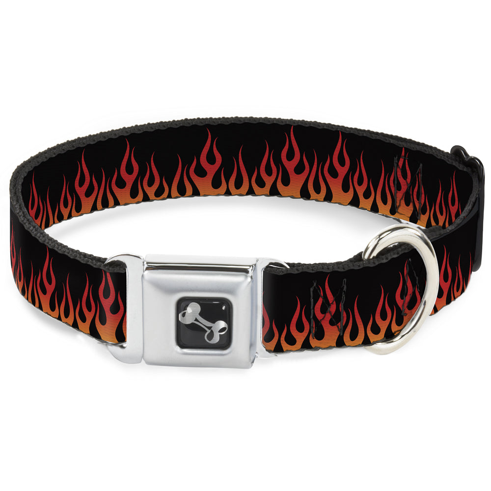 Dog Bone Seatbelt Buckle Collar - Flames Black/Orange/Red Seatbelt Buckle Collars Buckle-Down